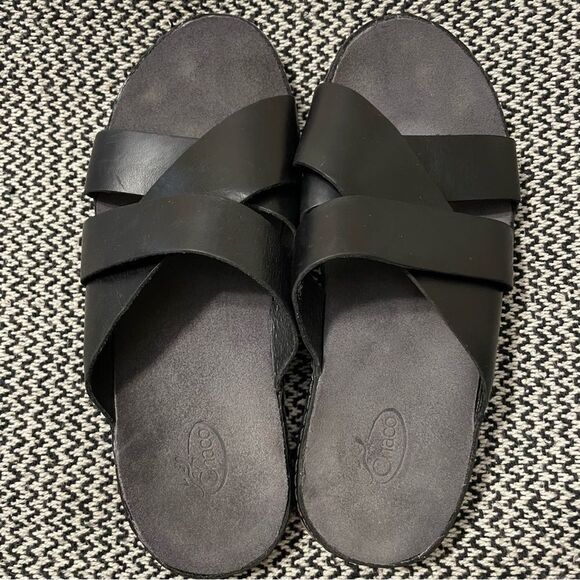 Chaco Women’s Wayfarer Slide Sandal Black Leather Sz-6 - Picture 1 of 6